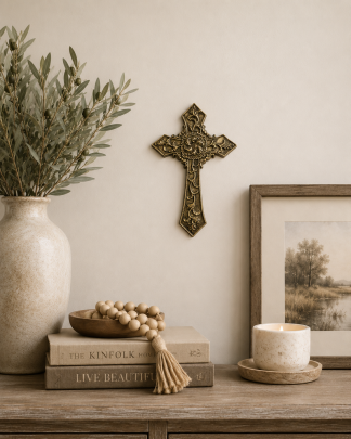 Victorian Floral Ivy Iron Wall Cross