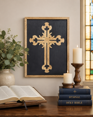 Medieval style cross in shadow box