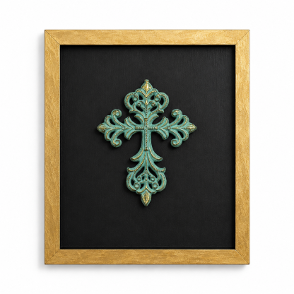 Turquoise ornamental cross with gold highlights - Image 2