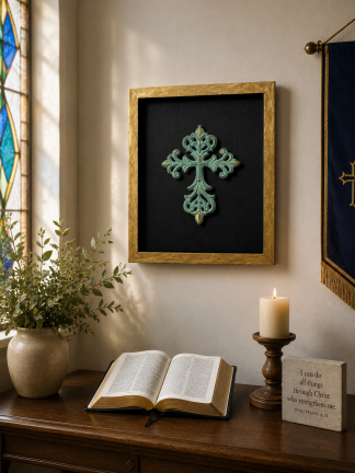 Turquoise ornamental cross with gold highlights