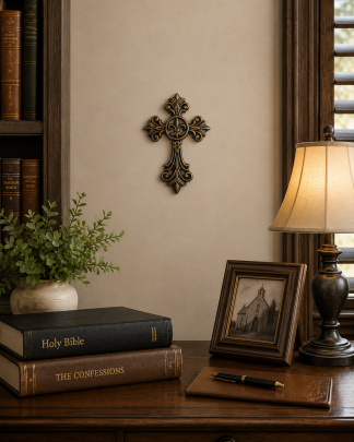 Fleur-de-lis antiqued iron cross
