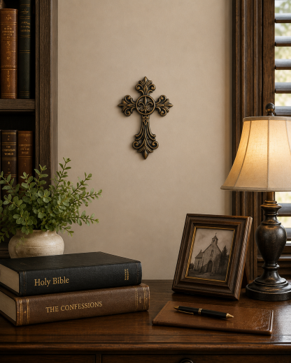 Fleur-de-lis antiqued iron cross